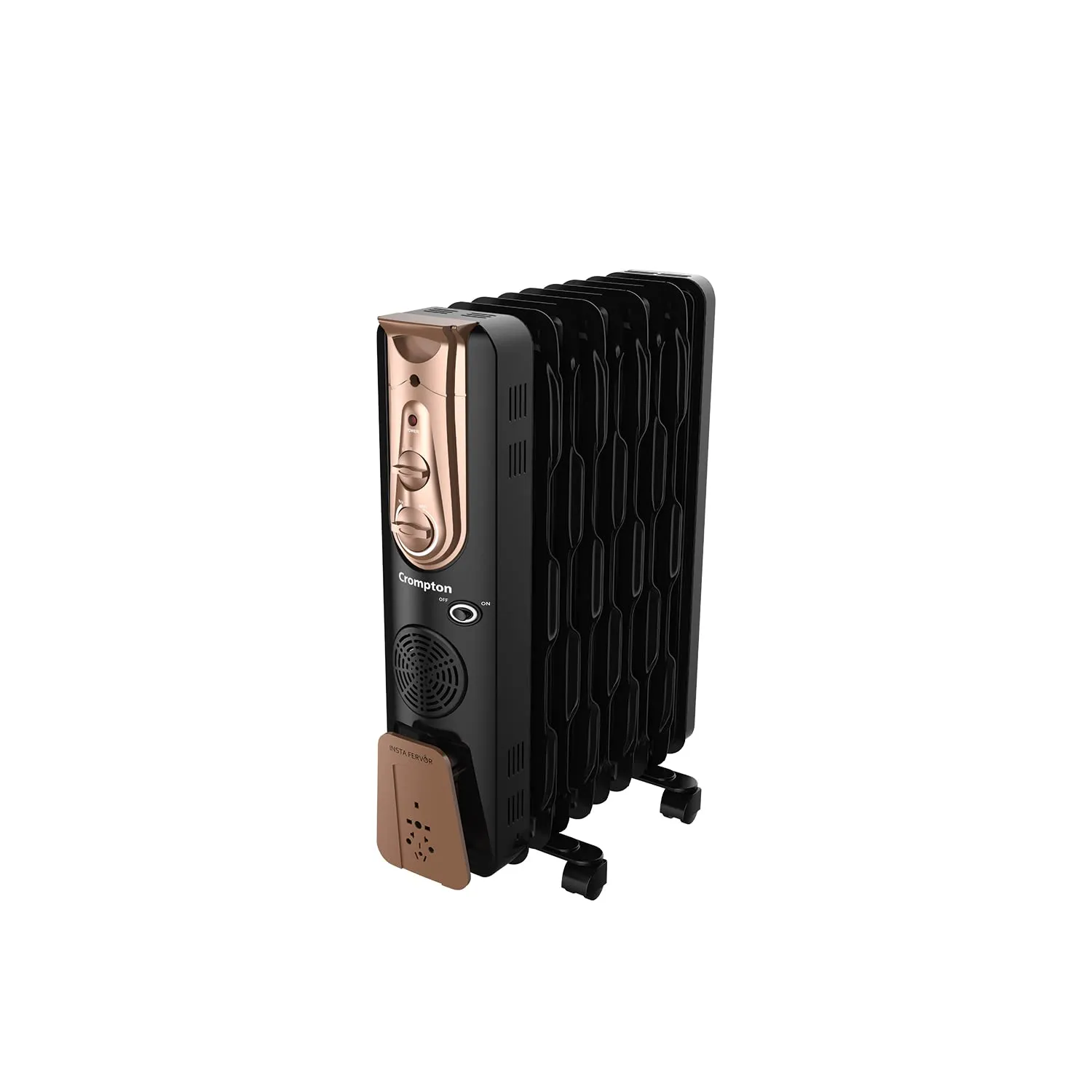Crompton Insta Fervor 9 Fins 2400 Watts Oil Field Room Heater OFR with PTC fan, Black Gold