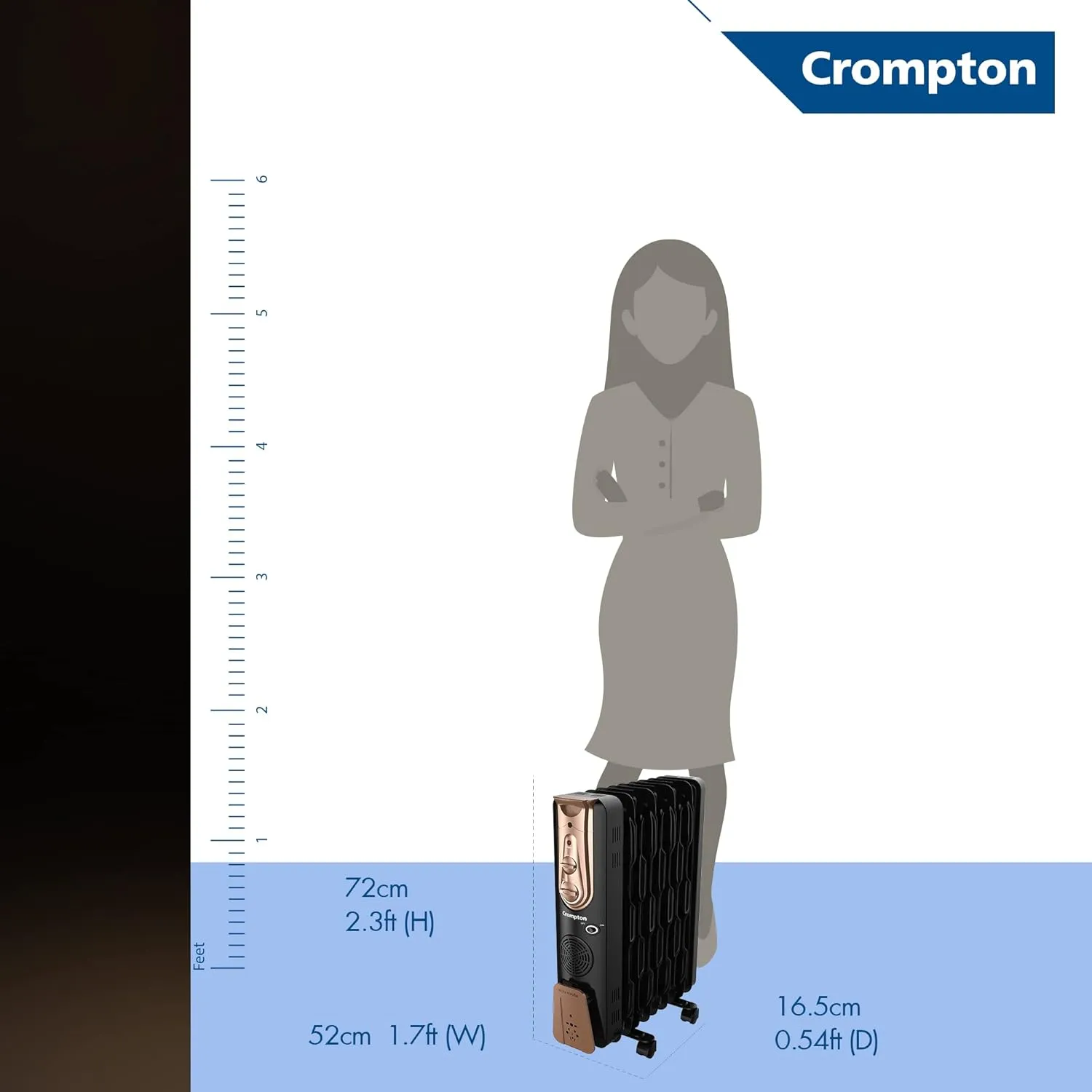Crompton Insta Fervor 9 Fins 2400 Watts Oil Field Room Heater OFR with PTC fan, Black Gold
