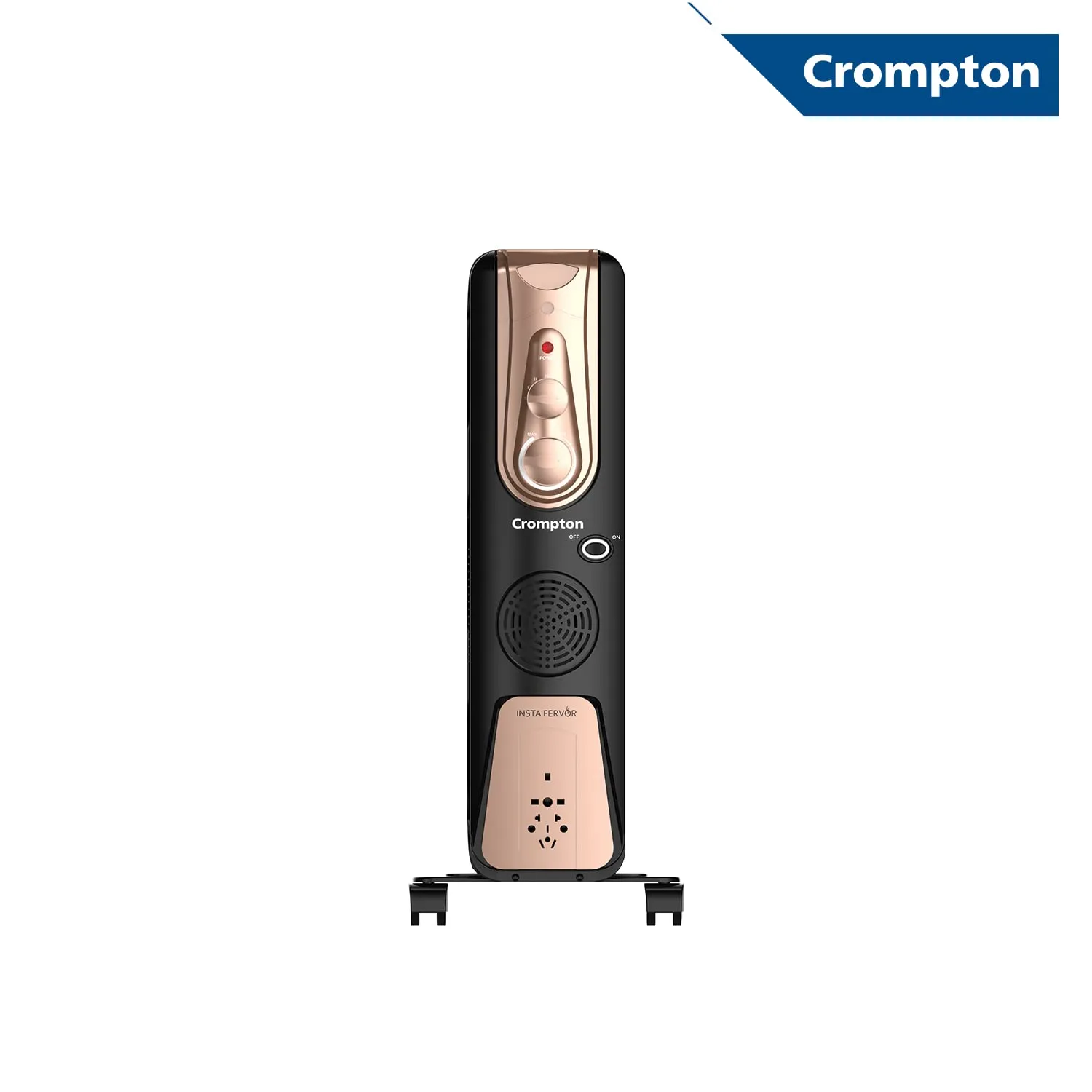 Crompton Insta Fervor 9 Fins 2400 Watts Oil Field Room Heater OFR with PTC fan, Black Gold
