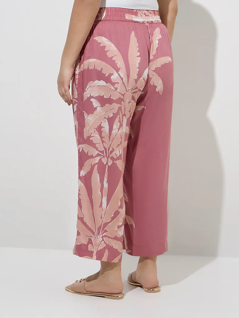Diza Dusty Pink Tropical Design Ethnic Pants
