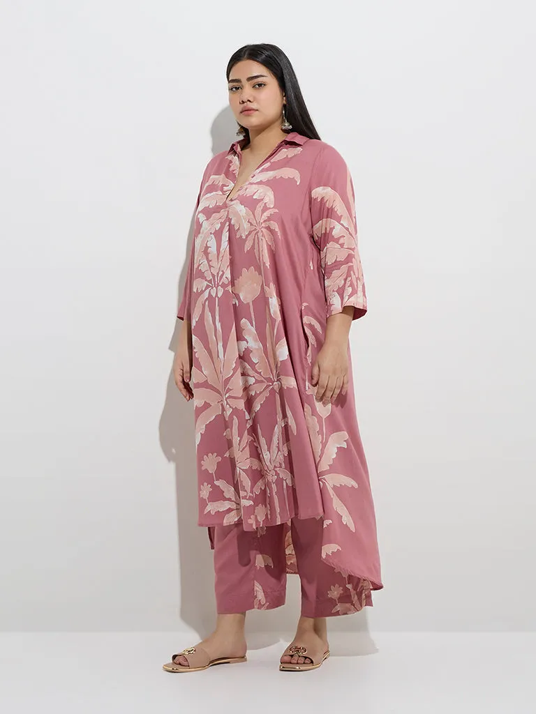 Diza Dusty Pink Tropical Design Ethnic Pants