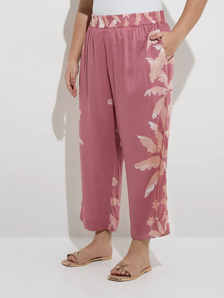 Diza Dusty Pink Tropical Design Ethnic Pants