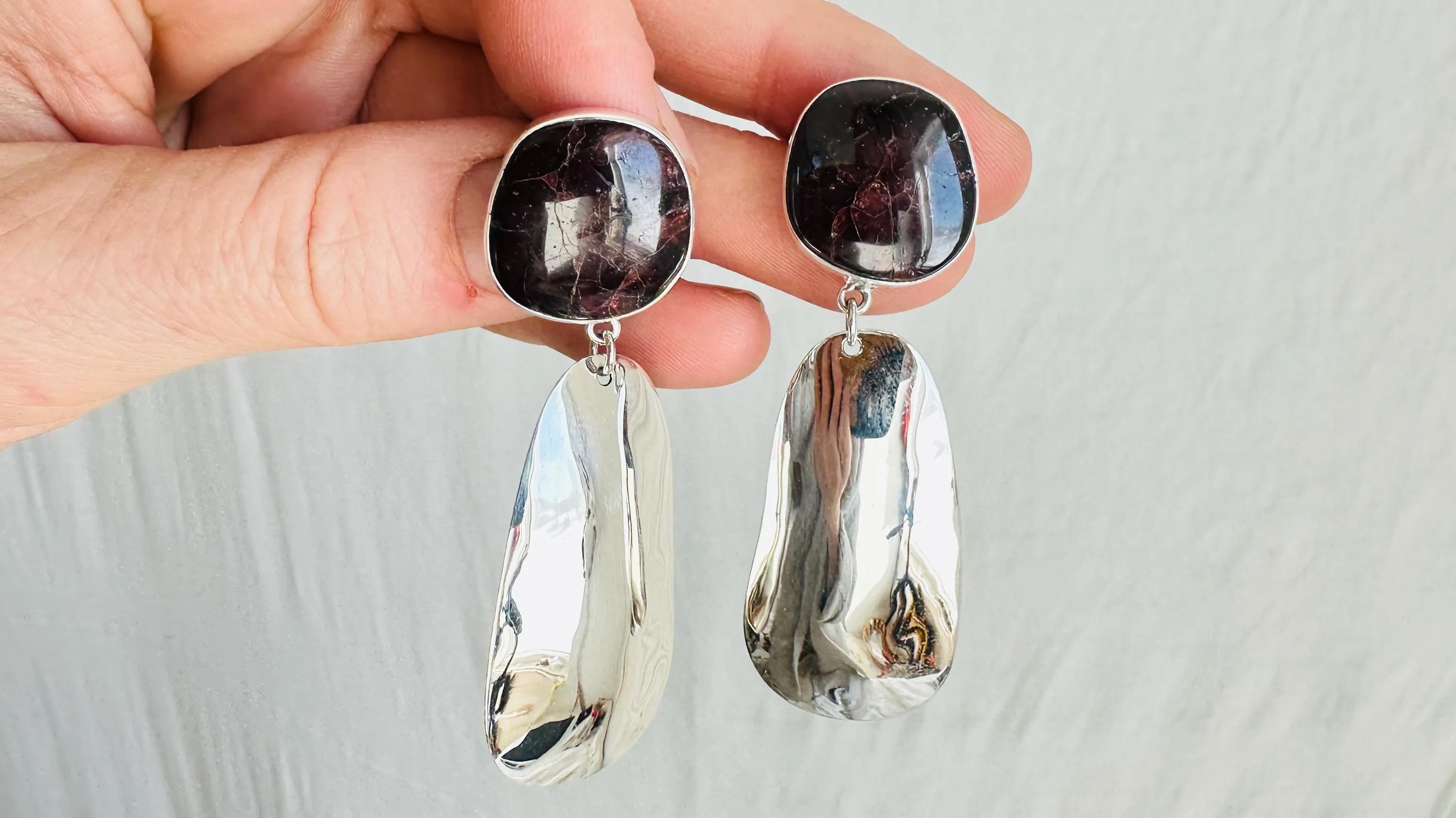 Garnet & Silver Earrings. Hand Crafted Sterling Silver Jewelry. Atelier Aadya. Gift for Her. 2122