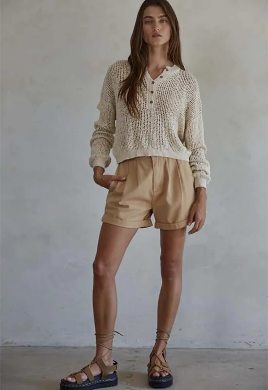 Henley See Thru Sweater - Natural