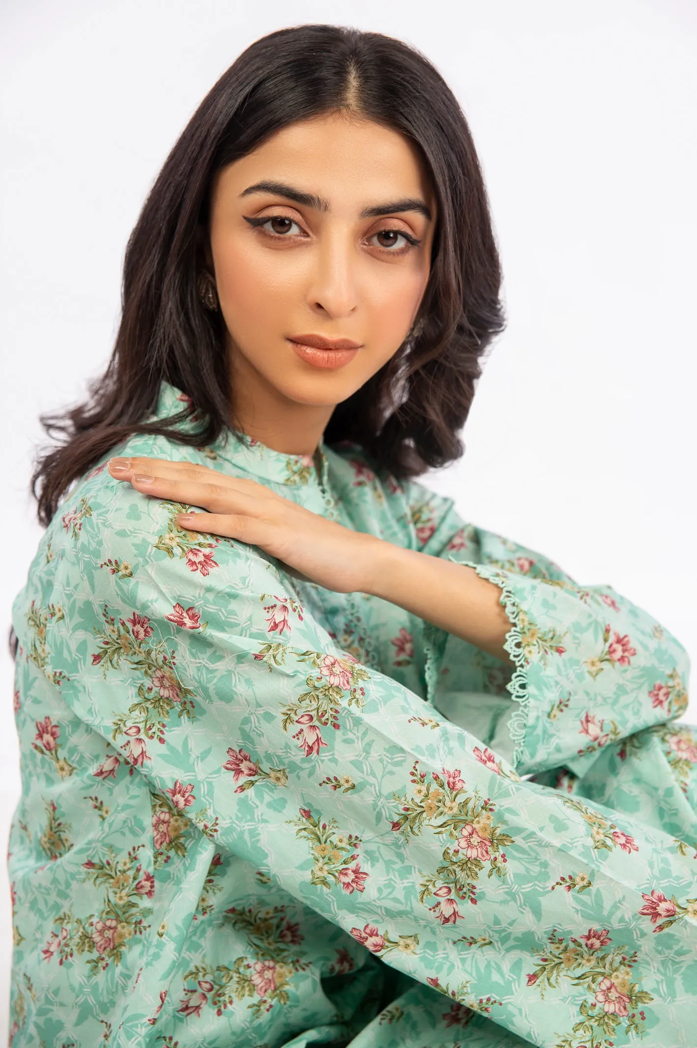 Light Green Printed 2PC Suit