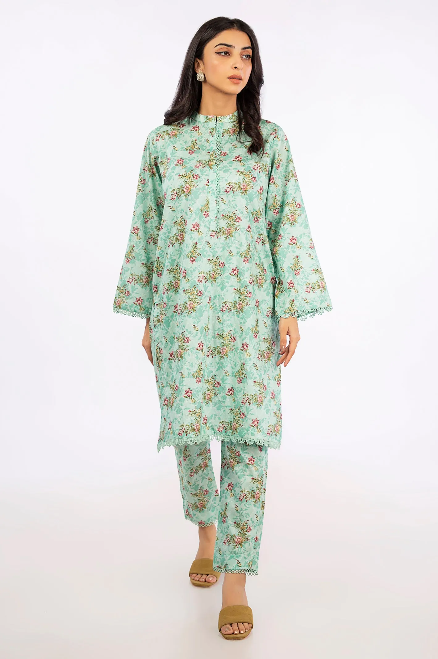 Light Green Printed 2PC Suit