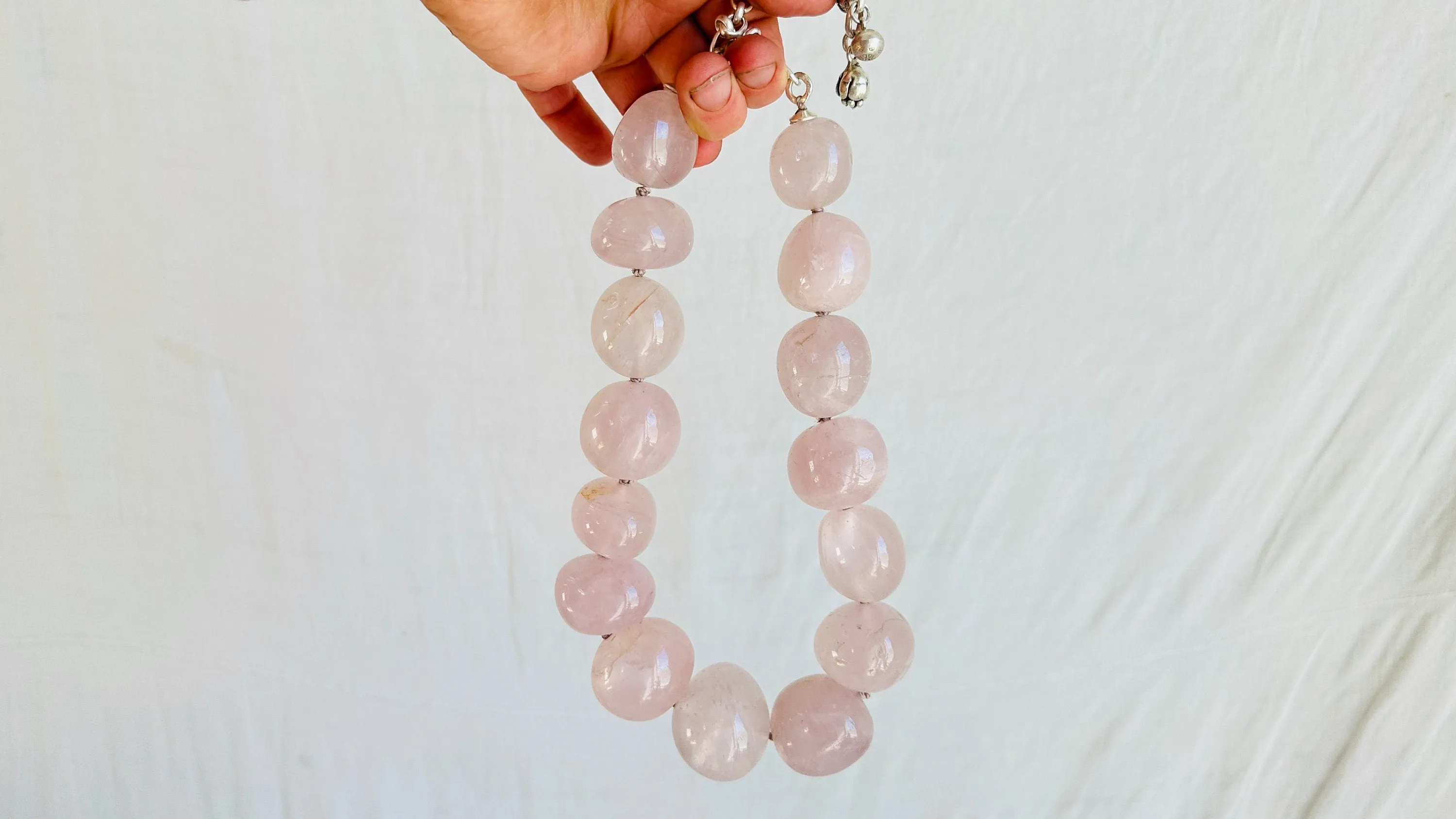 Rose Quartz & Fine Silver Necklace. Heart.