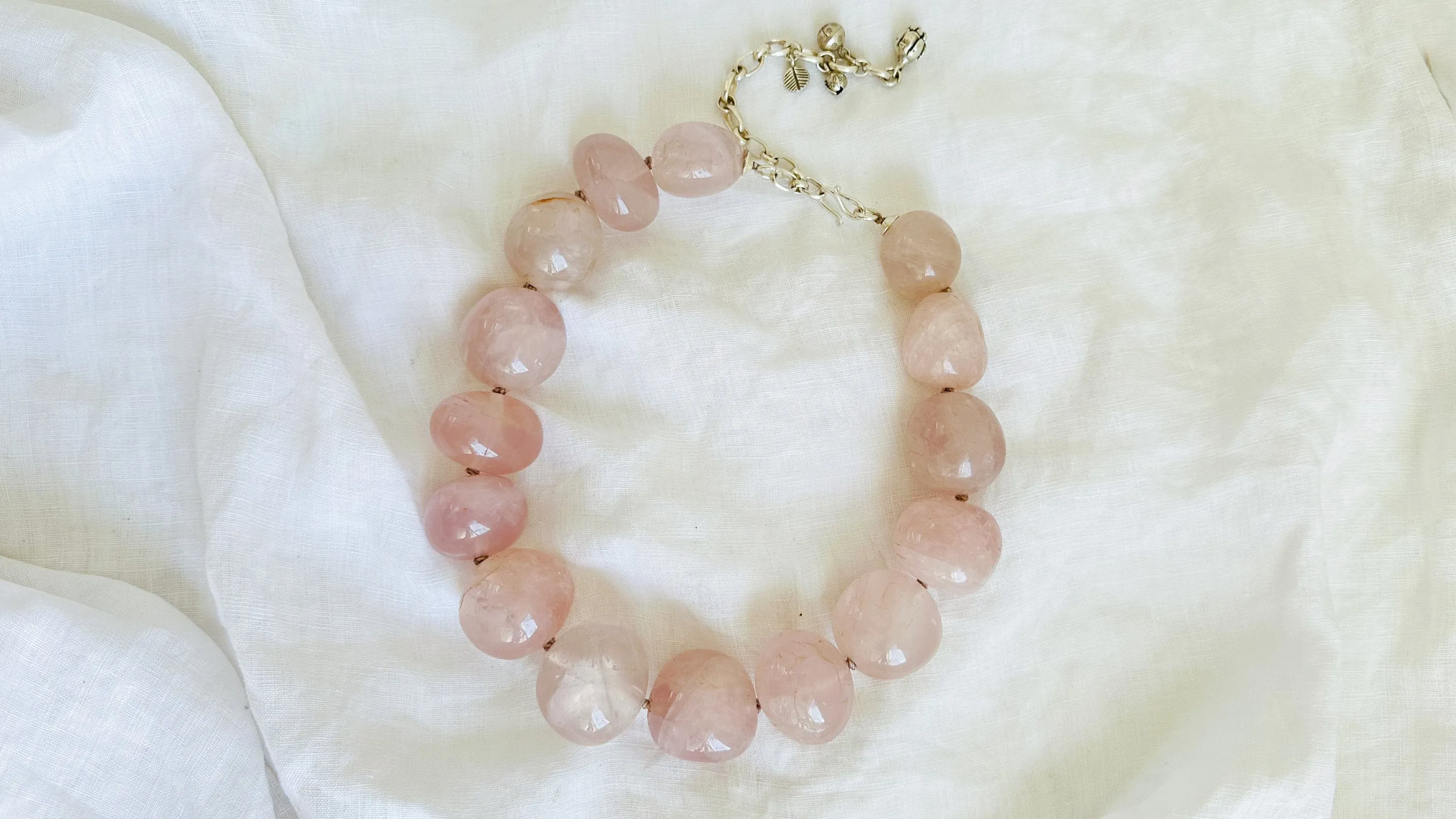Rose Quartz & Fine Silver Necklace. Heart.
