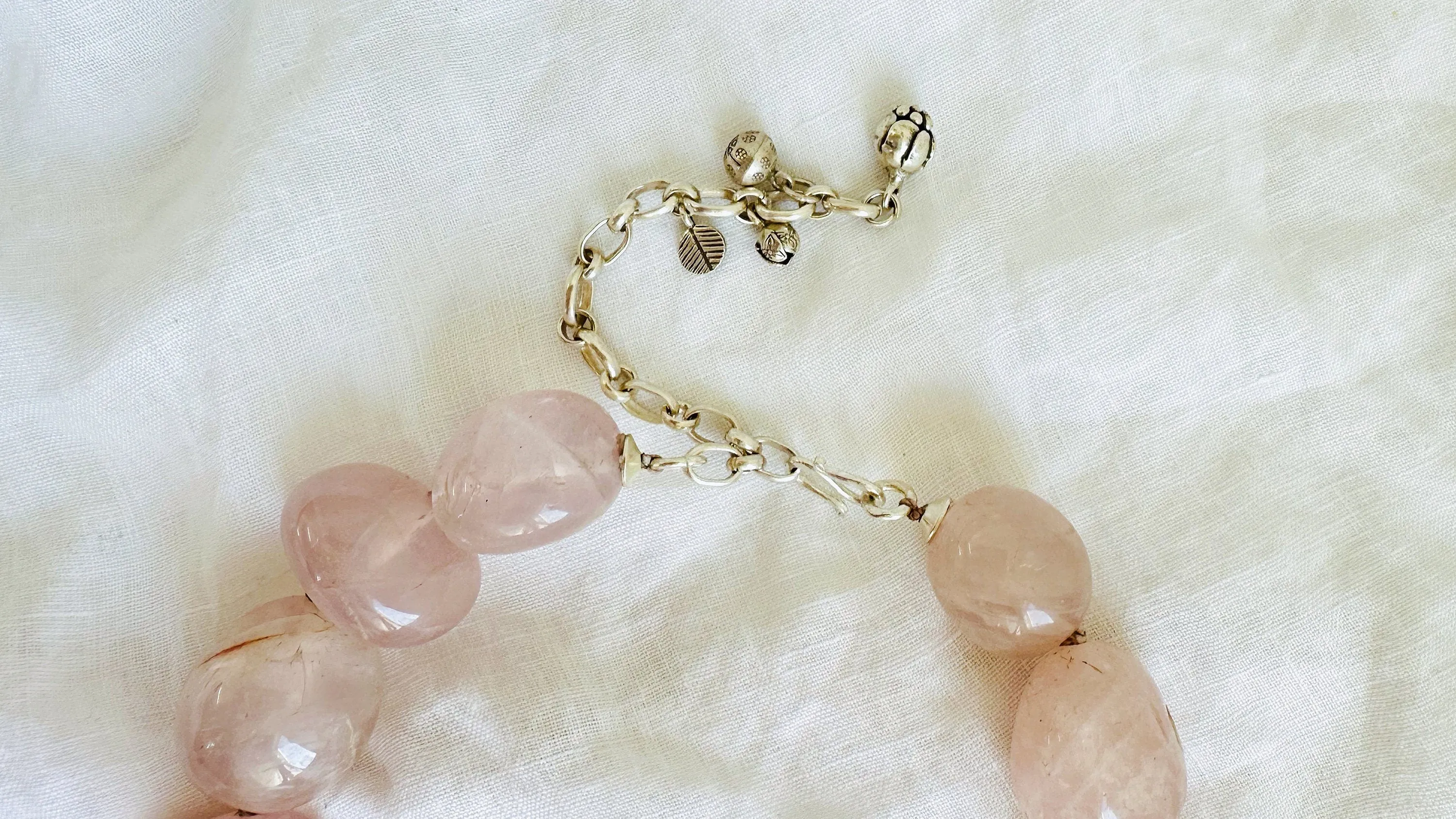 Rose Quartz & Fine Silver Necklace. Heart.